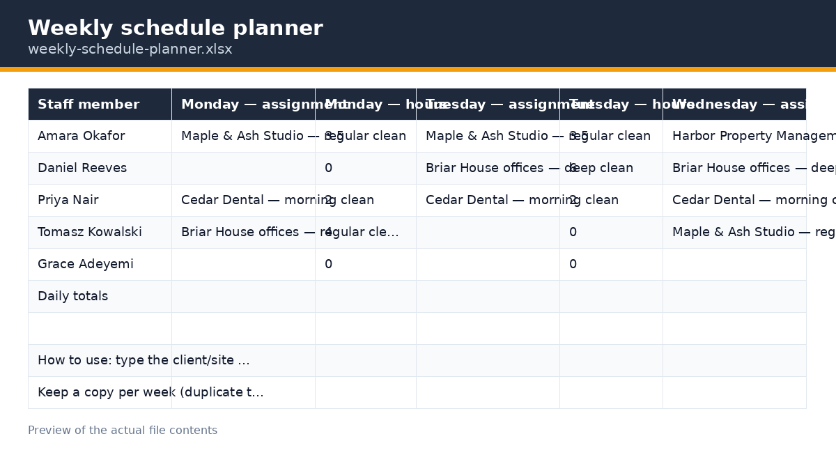 Weekly schedule planner preview