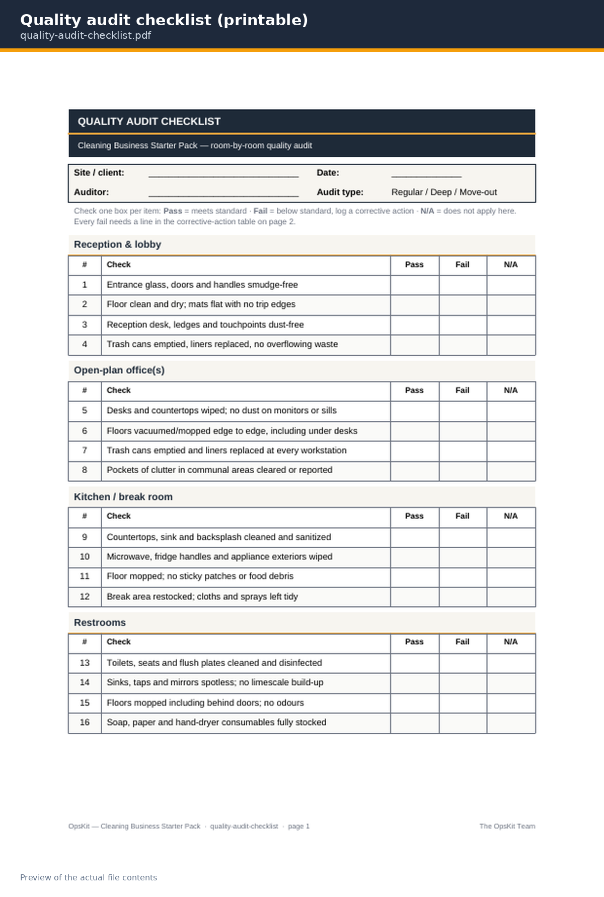 Quality audit checklist preview