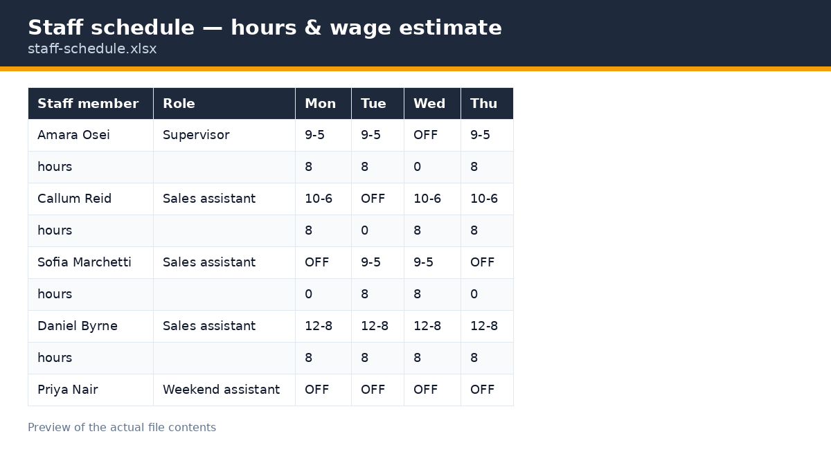 Staff schedule preview